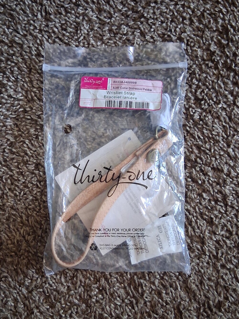 Thirty-One Wristlet Strap Bracelet Laniere AJ40 Camel Distressed Pebble